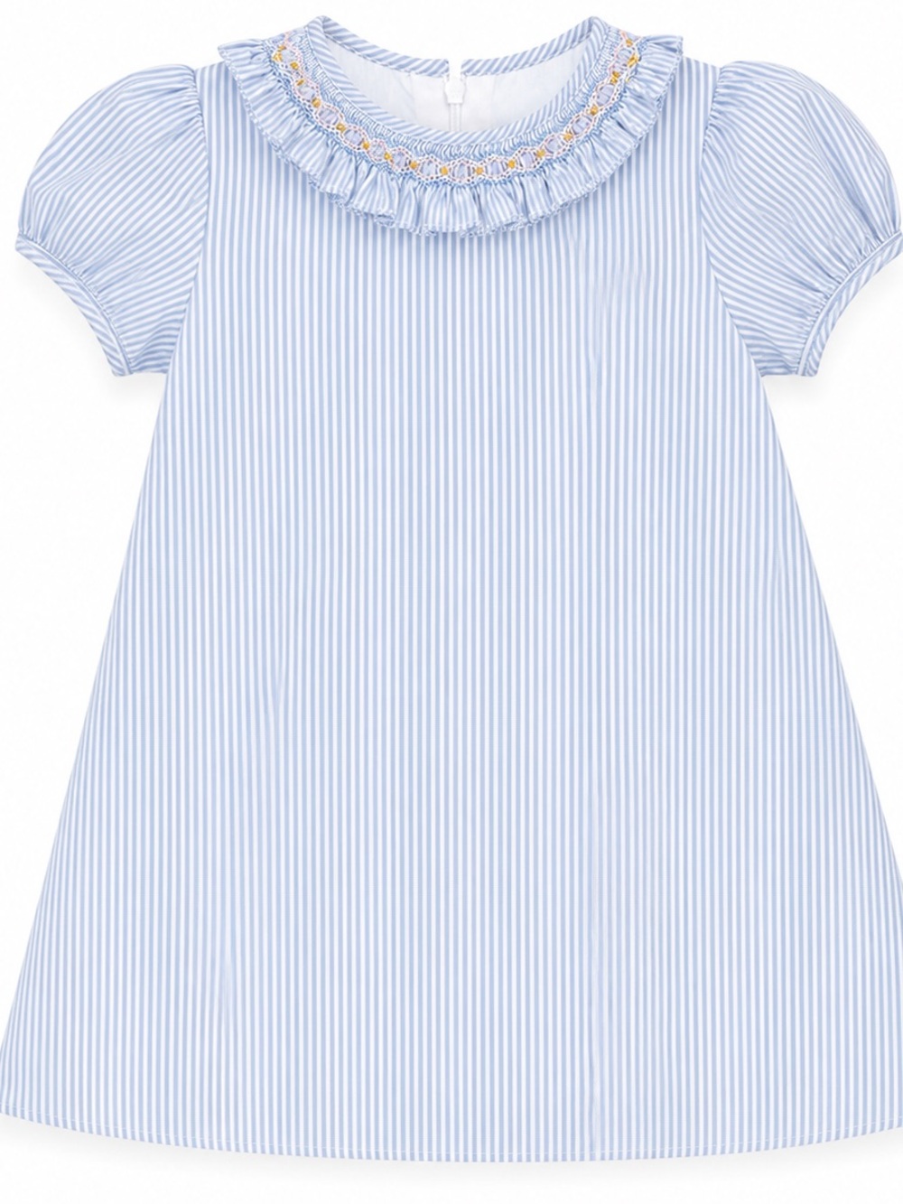 Edgehill Collection Light Blue and White Striped smocked neck Dress